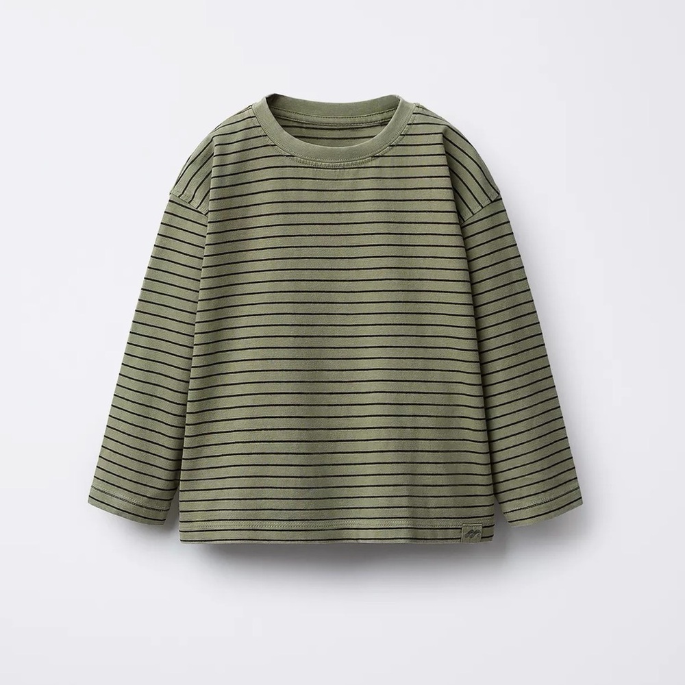 Zara Olive Striped Kids Long Sleeve Tee